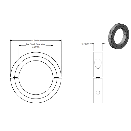 Second image of Double Split Shaft Collar, for 3 inch diameter