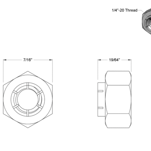 Second image of Flex-Top Locknut, ¼ inch -20 Thread Size (Pack of 10)