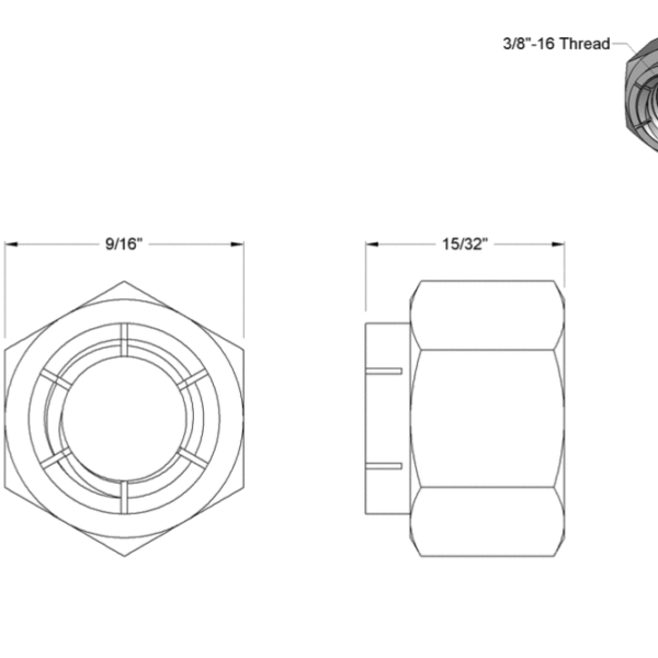 Second image of Flex-Top Locknut, ⅜ inch -16 Thread Size (Pack of 10)