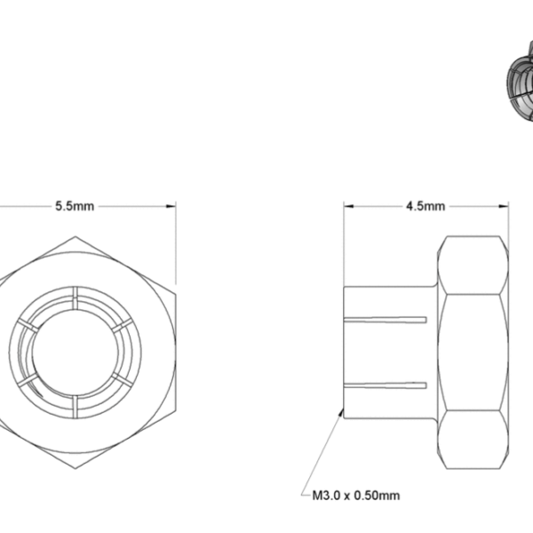 Second image of Flex-Top Locknut, M3 x 0.5 mm Thread (Pack of 10)