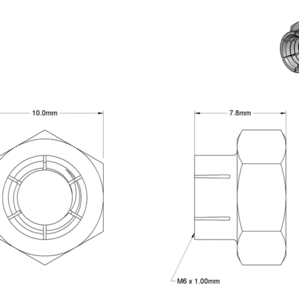 Second image of Flex-Top Locknut, M6 x 1 mm Thread (Pack of 10)