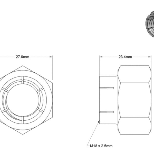 Second image of Flex-Top Locknut, M18 x 2.5 mm Thread (Pack of 10)