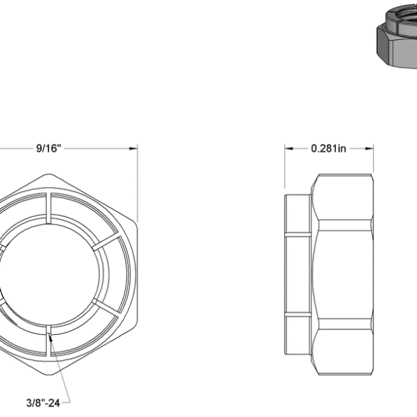 Second image of Thin Flex-Top Locknut, ⅜ inch - 24 (Pack of 10)