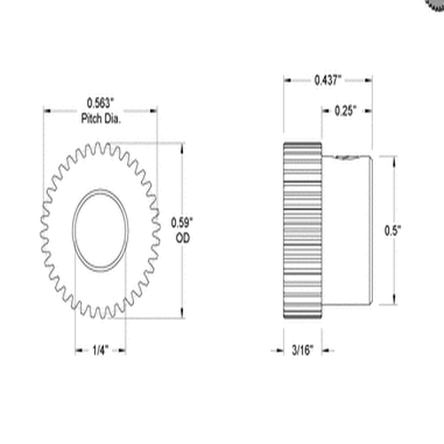 Second image of Metal Gear - 20 Degree Pressure Angle Round Bore with Set Screw, 64 Pitch, 36 Teeth