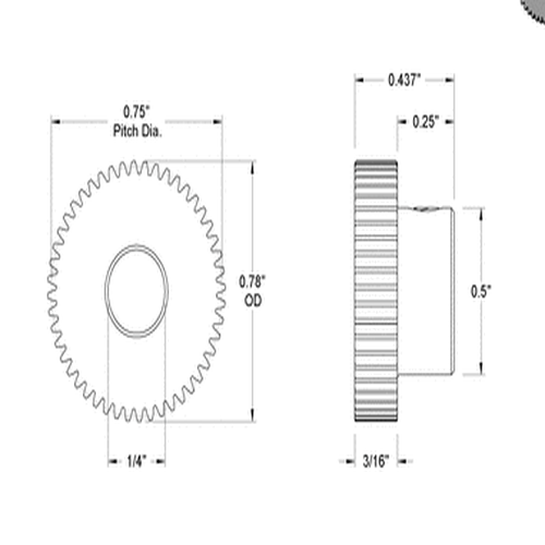 Second image of Metal Gear - 20 Degree Pressure Angle Round Bore with Set Screw, 64 Pitch, 48 Teeth