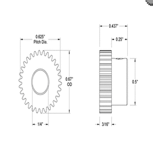 Second image of Metal Gear - 20 Degree Pressure Angle Round Bore with Set Screw, 48 Pitch, 30 Teeth