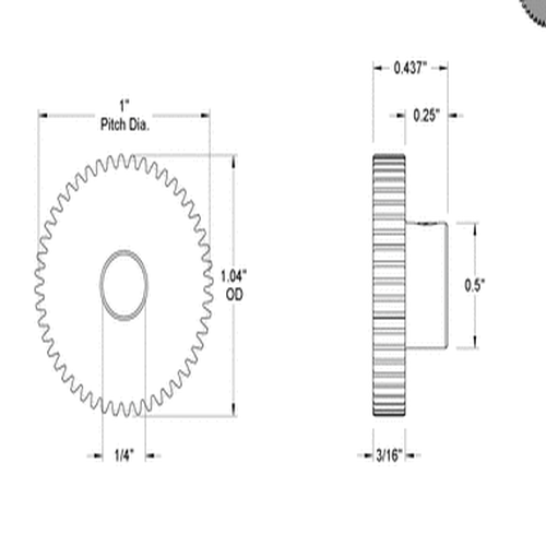 Second image of Metal Gear - 20 Degree Pressure Angle Round Bore with Set Screw, 48 Pitch, 48 Teeth