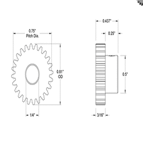 Second image of Metal Gear - 20 Degree Pressure Angle Round Bore with Set Screw, 32 Pitch, 24 Teeth