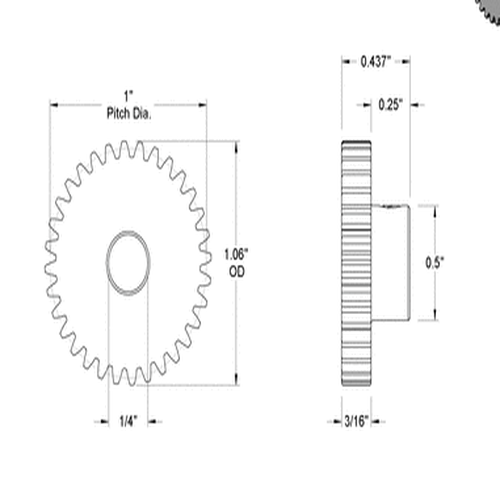 Second image of Metal Gear - 20 Degree Pressure Angle Round Bore with Set Screw, 32 Pitch, 32 Teeth