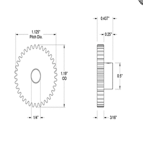 Second image of Metal Gear - 20 Degree Pressure Angle Round Bore with Set Screw, 32 Pitch, 36 Teeth