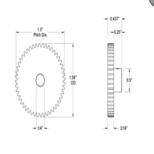 Second image of Metal Gear - 20 Degree Pressure Angle Round Bore with Set Screw, 32 Pitch, 48 Teeth