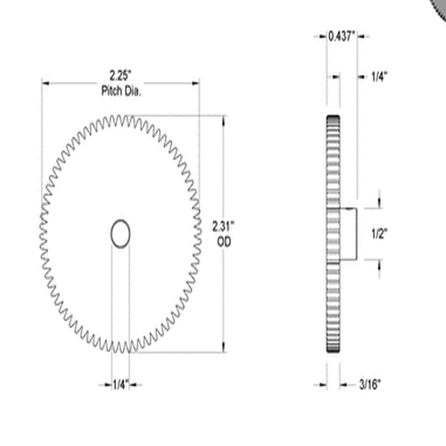 Second image of Metal Gear - 20 Degree Pressure Angle Round Bore with Set Screw, 32 Pitch, 72 Teeth