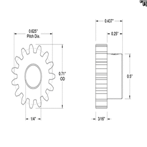 Second image of Metal Gear - 20 Degree Pressure Angle Round Bore with Set Screw, 24 Pitch, 15 Teeth