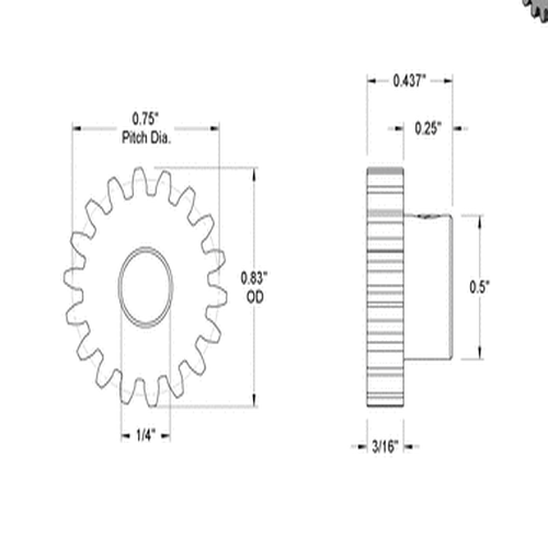 Second image of Metal Gear - 20 Degree Pressure Angle Round Bore with Set Screw, 24 Pitch, 18 Teeth