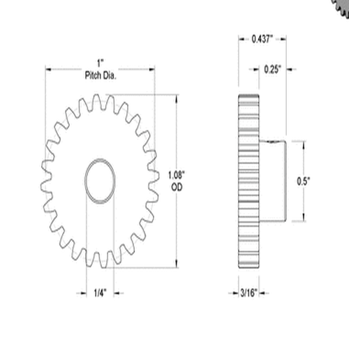 Second image of Metal Gear - 20 Degree Pressure Angle Round Bore with Set Screw, 24 Pitch, 24 Teeth