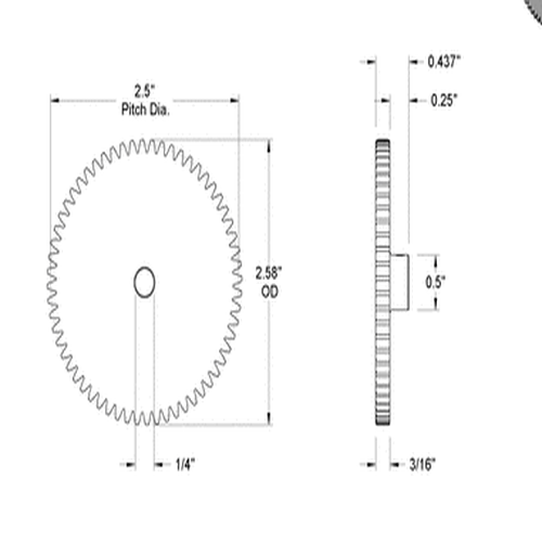 Second image of Metal Gear - 20 Degree Pressure Angle Round Bore with Set Screw, 24 Pitch, 60 Teeth