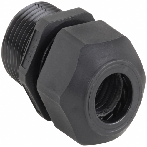 Liquid Tight Cord Connector: Nylon, 1 in MNPT, 0.59 in to 1.00 in, Black, 2 7/16 in Overall Lg